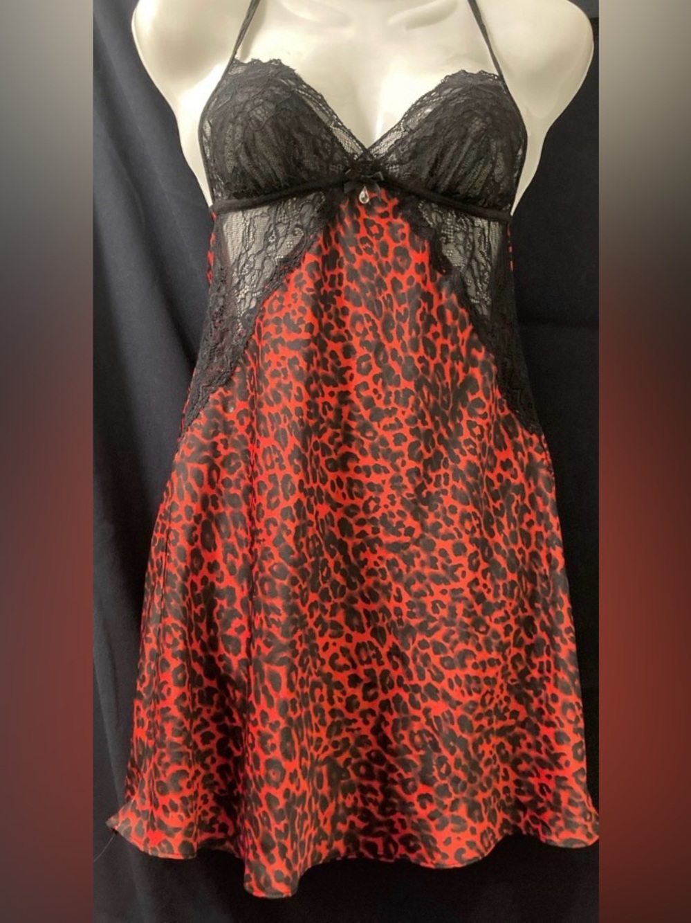 La Vie en Rose Red Leopard Lace Babydoll Nightgown XS Y2K